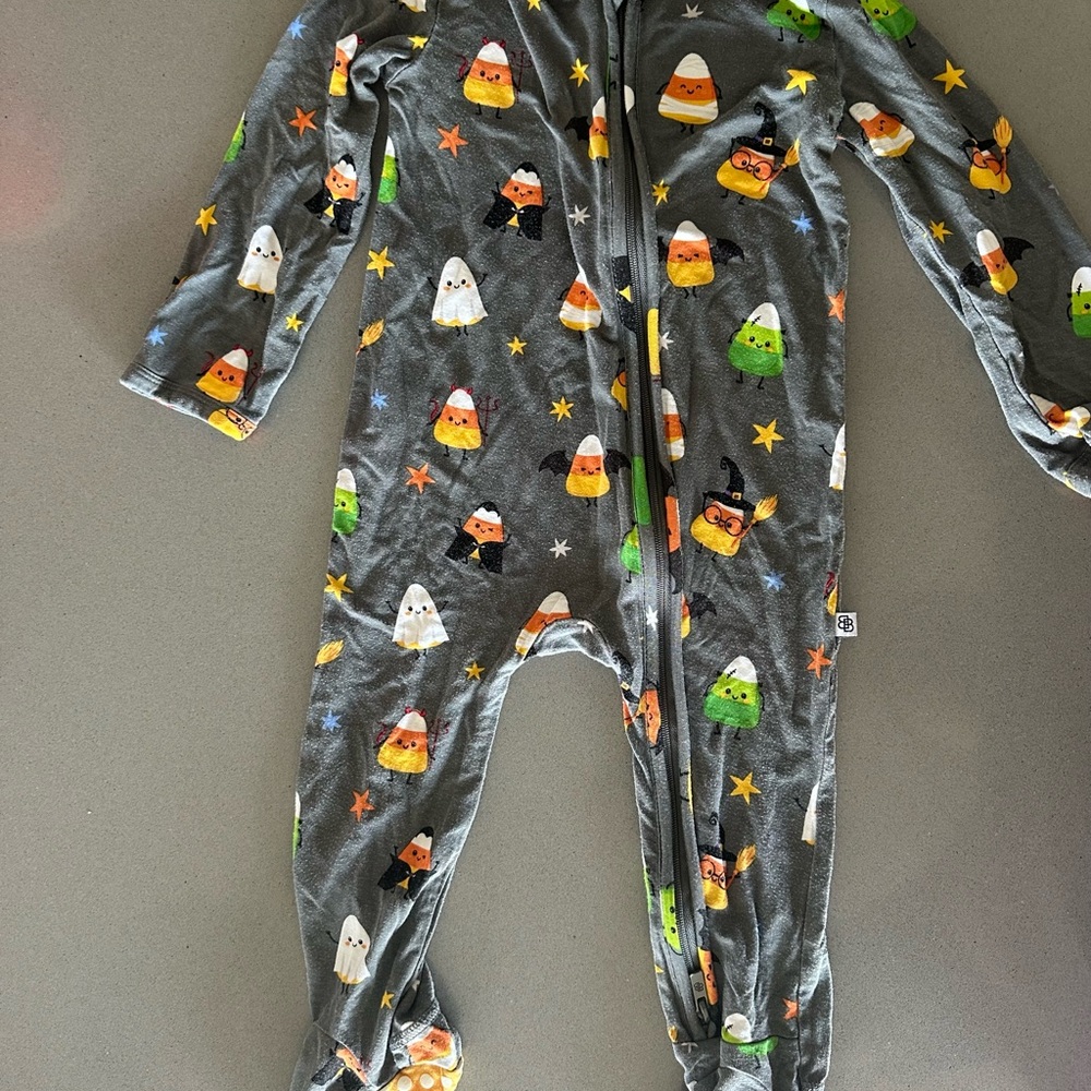Spooky Kids Footie Pajamas - Gray with Halloween Prints